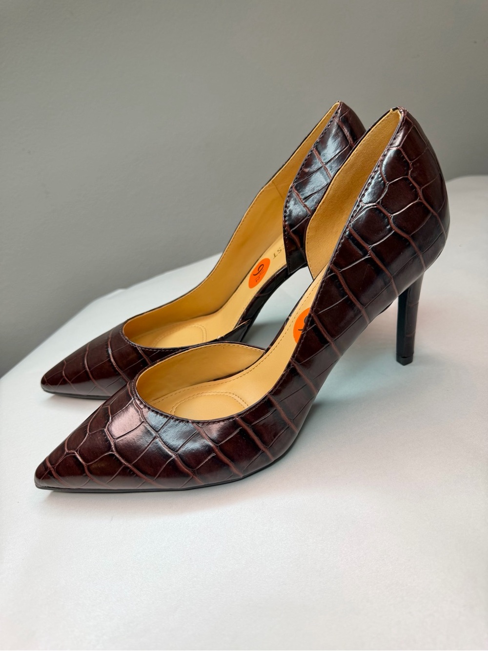 Nine West Dark Brown Croc-Embossed Pointed Toe Stiletto Pumps